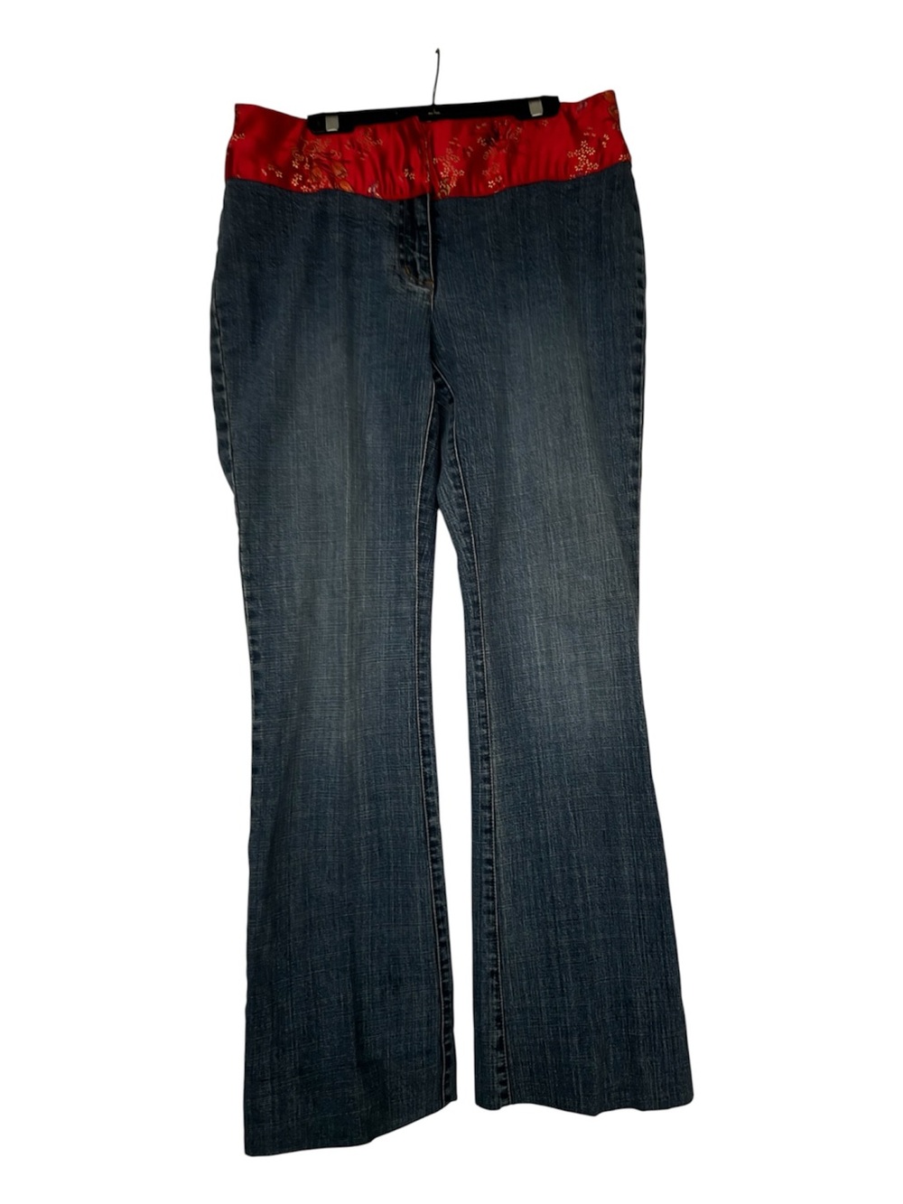 INC International Concepts Dark Blue Flare Jeans with Red Waistband